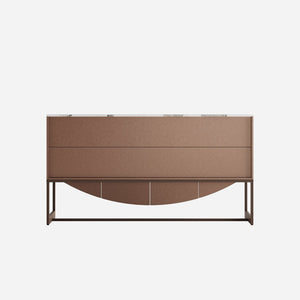 English Elm Unique Wave Relief Sideboard Buffet with Marble Top Four Door Living Dining Storage W2263P375694