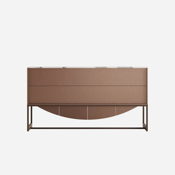 English Elm Unique Wave Relief Sideboard Buffet with Marble Top Four Door Living Dining Storage W2263P375694