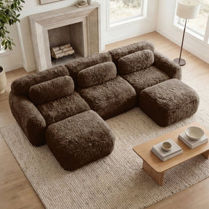 English Elm U-shaped Modular Sectional Sofa Plush Cloud Foam Boneless Build for Home Theater Lounging Chocolate W714S01542