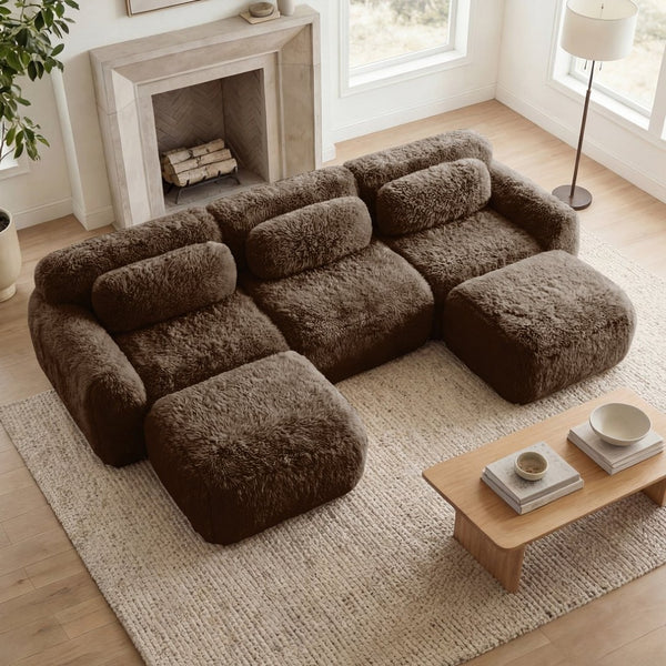 English Elm U-shaped Modular Sectional Sofa Plush Cloud Foam Boneless Build for Home Theater Lounging Chocolate W714S01542