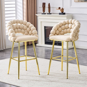 English Elm Set of 2 Velvet Bubble Barstools with Gold Legs Tufted Sculptural Kitchen Seating W1512P491449