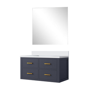 English Elm Blue Elegant Single Bath Vanity Set With White Quartz Countertop, Soft-Close Doors & Frameless Mirror B2731S01435