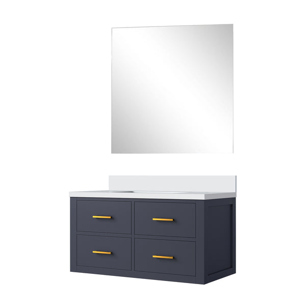 English Elm Blue Elegant Single Bath Vanity Set With White Quartz Countertop, Soft-Close Doors & Frameless Mirror B2731S01435
