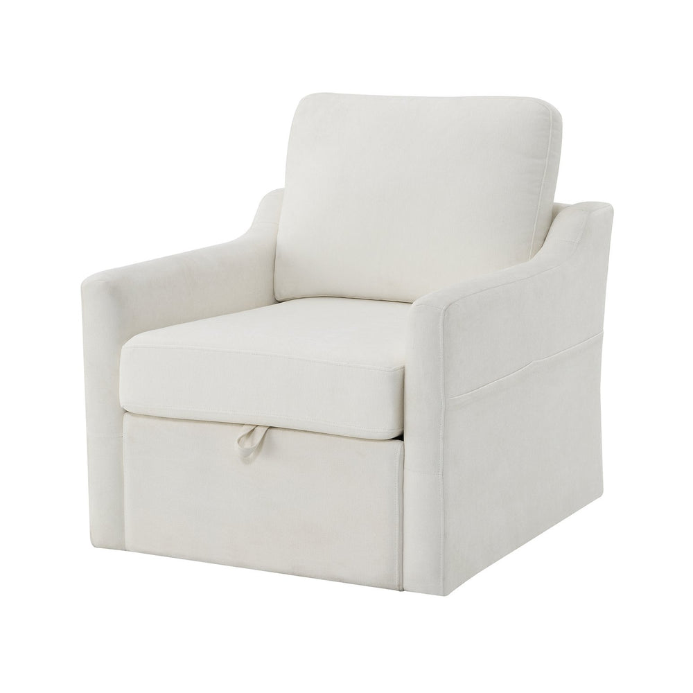 English Elm Swivel Plush Chenille Armchair with 360° Base, USB & Type-C Charging, Hidden Storage Pocket White W2671P296992