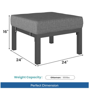 English Elm Set of 2 Powder-coated Aluminum Outdoor Ottomans with Uv-resistant Cushions Dark Gray B082P454986