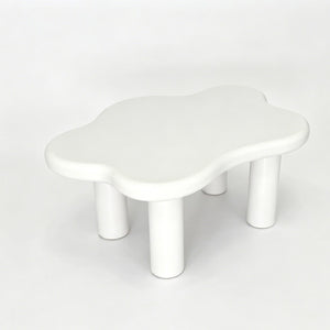 English Elm 40-inch Cloud Shaped Coffee Table Sculptural Mdf Top with Tapered Legs for Living Rooms White W3935S00003