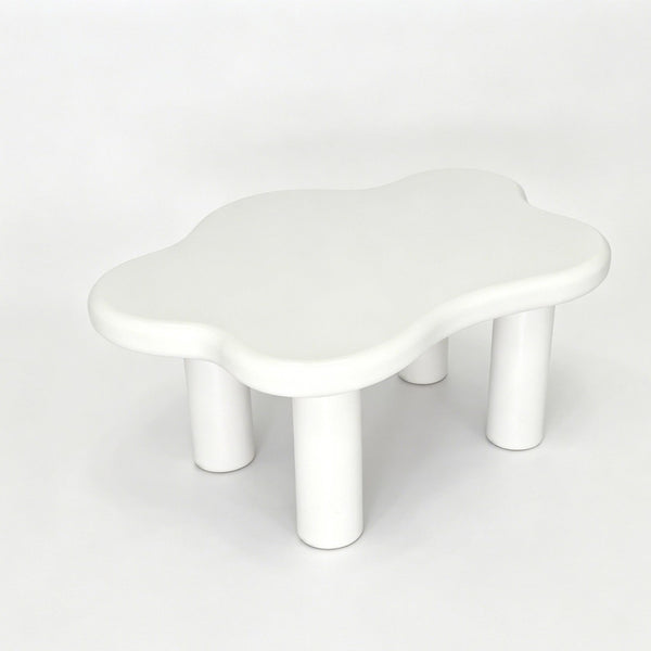 English Elm 40-inch Cloud Shaped Coffee Table Sculptural Mdf Top with Tapered Legs for Living Rooms White W3935S00003