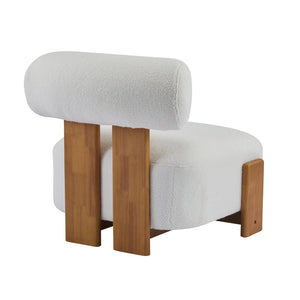 English Elm 27.25" Boucle Lounge Chair Solid Wood Frame Rolled Back Sculptural Living Room Accent N767P354792W