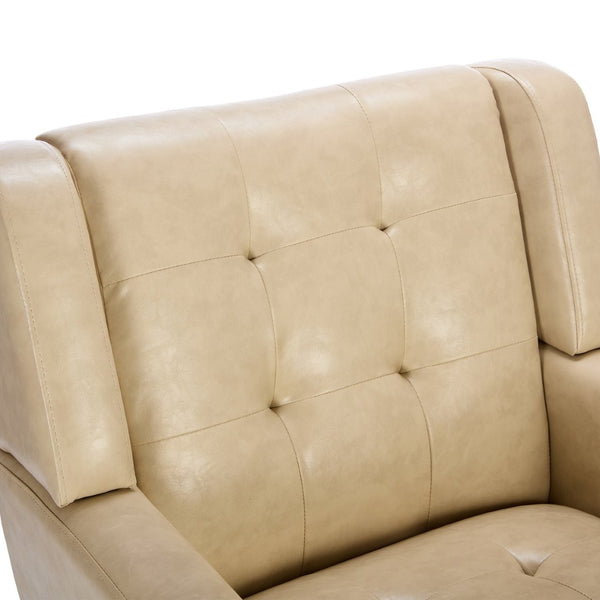 English Elm Modern Pu Leather Ergonomic Accent Chair with Padded Arms and Matte Black Legs Khaki W676P172470