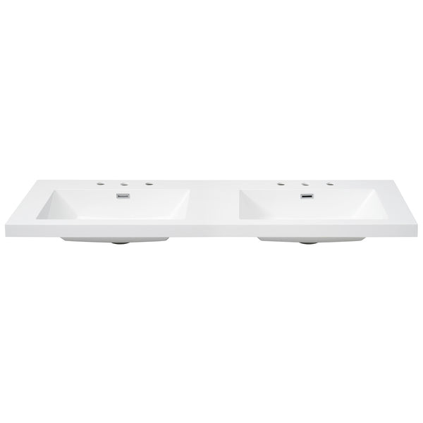 English Elm Christopher Knight Home® - 60" Resin Basin Vanity Top with Undermount Rectangular Double Sinks, 8" Faucet Holes, Bright White Durable Finish and Chrome Overflow (Vanity Top Only) N759P351761K