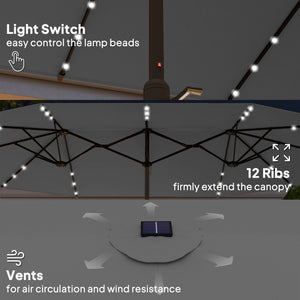 English Elm Outsunny Solar Led Patio Umbrella with Dual Canopy Vented Design and Sand Base W2225P485584