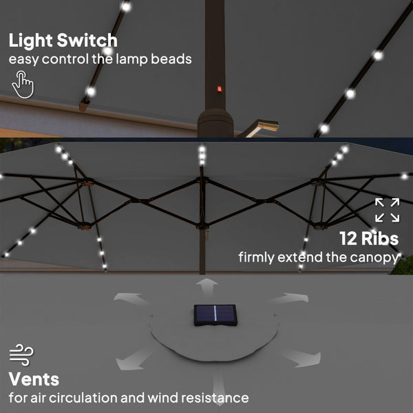 English Elm Outsunny Solar Led Patio Umbrella with Dual Canopy Vented Design and Sand Base W2225P485584