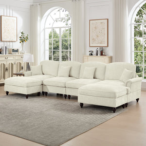 English Elm Classic U Shape Modular Sectional Sofa - Chenille Deep Seat Couch With Removable Skirts & Ottomans W3041S00240