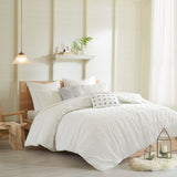 Urban Habitat Brooklyn Shabby Chic Cotton Jacquard Comforter Set with Euro Shams and Throw Pillows UH10-0199 Ivory