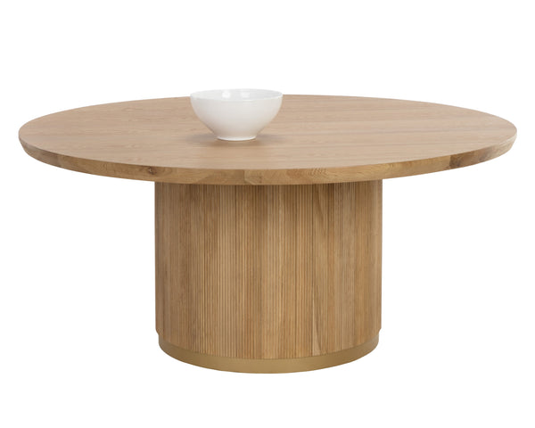 Sunpan Kalla Dining Table - Elegant Oak Design with Brushed Gold Accents for Contemporary Dining Spaces Round - 68W x 68D x 30.5H