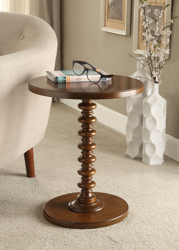 English Elm Acton Transitional Walnut Finish Accent Table with Turned Pedestal Base, Round Top, 40lb Capacity B2726P281459