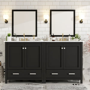 English Elm Modern 48 Inch Freestanding Bathroom Vanity Dual Ceramic Sinks Soft Close Gold Handles Black N729P000001B