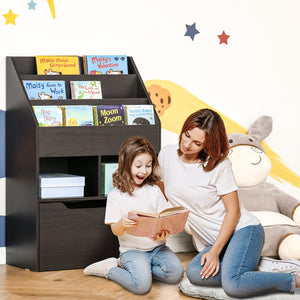 English Elm HOMCOM Kids Bookcase with Drawer & Anti-Tip Design, 3-Tier Shelf Organizer for Toys & Books Brown W2225P217319