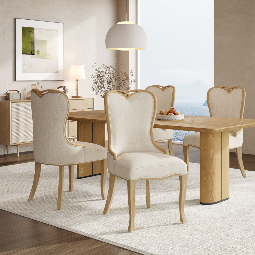 English Elm Christopher Knight Home® - Heart-Back Wingback Dining Chairs Set Of 4 - Elegant Upholstered Comfort With Natural Wood Legs N768P283429N_4