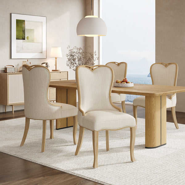 English Elm Christopher Knight Home® - Heart-Back Wingback Dining Chairs Set Of 4 - Elegant Upholstered Comfort With Natural Wood Legs N768P283429N_4