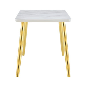 English Elm Modern Marble Look Glass Top Dining Table with Gold Tapered Legs Seats Six W1151S04622