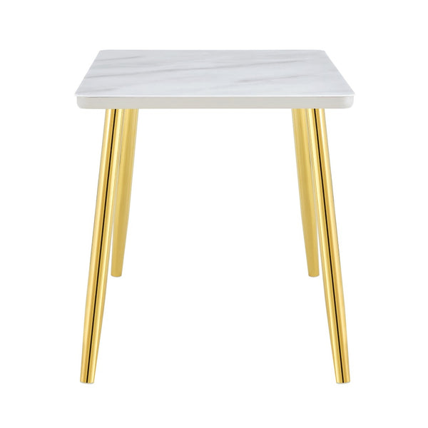English Elm Modern Marble Look Glass Top Dining Table with Gold Tapered Legs Seats Six W1151S04622