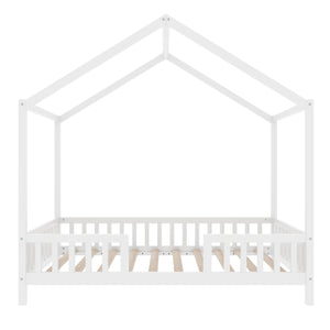 English Elm Montessori House Bed Frame Twin with Canopy & Full Guardrails, Cozy Kids Platform Bed for Toddlers White 81.5 L x 16 W x 6.6 H N733P356043K