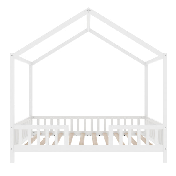 English Elm Montessori House Bed Frame Twin with Canopy & Full Guardrails, Cozy Kids Platform Bed for Toddlers White 81.5 L x 16 W x 6.6 H N733P356043K