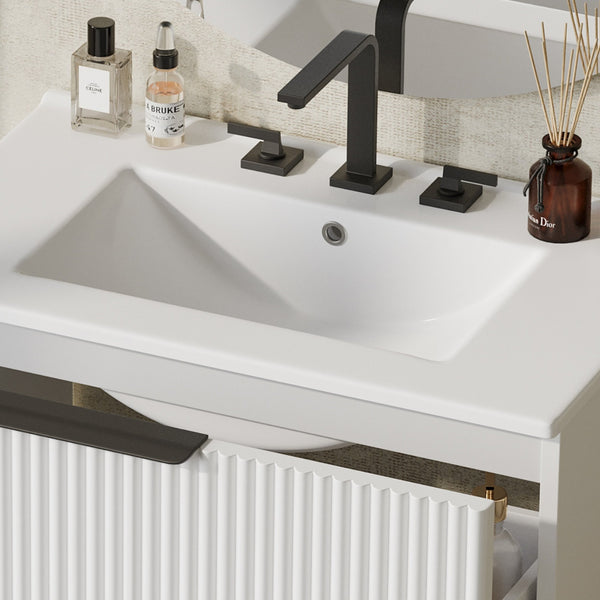 English Elm Christopher Knight Home® - 30" Elegant Freestanding Bathroom Vanity With Ceramic Sink, Soft-Close Drawers & Fluted Design N817P288915W