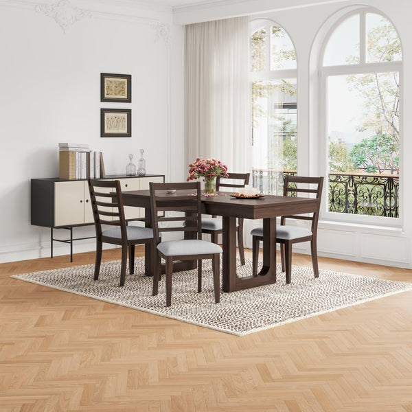 English Elm Farmhouse Ladder Back Dining Chairs Rubberwood Frame Upholstered Seat Set of 2 Brown+Beige N752P272063D