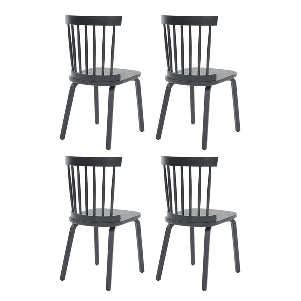 English Elm Windsor Dining Chairs Set Of 4, Ergonomic Spindle Back, Black Wood For Farmhouse & Modern Décor W2069P293308-GIGA