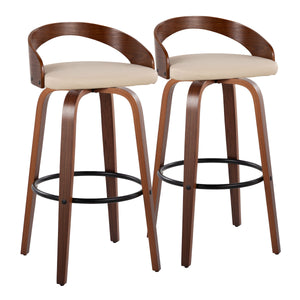 English Elm Grotto 30" Mid-Century Modern Barstools - Set Of 2 In Walnut Wood & Cream Faux Leather With Swivel B202S00594