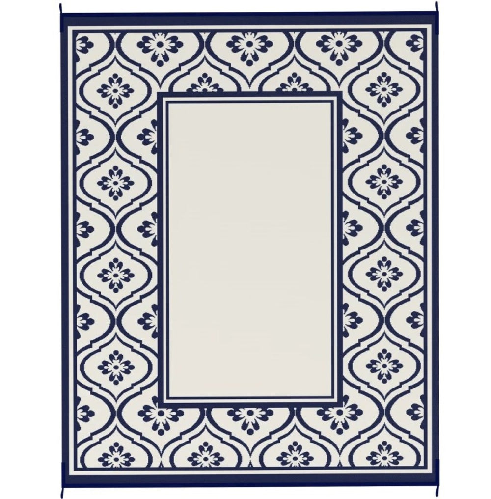 English Elm Patio Reversible Polypropylene Flatweave Rug Foldable Geometric Black White Outdoor Mat T3971P421332