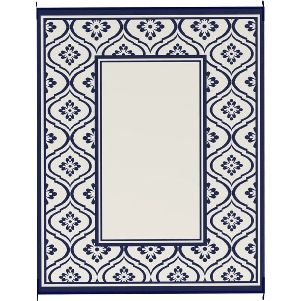 English Elm Patio Reversible Polypropylene Flatweave Rug Foldable Geometric Black White Outdoor Mat T3971P421332