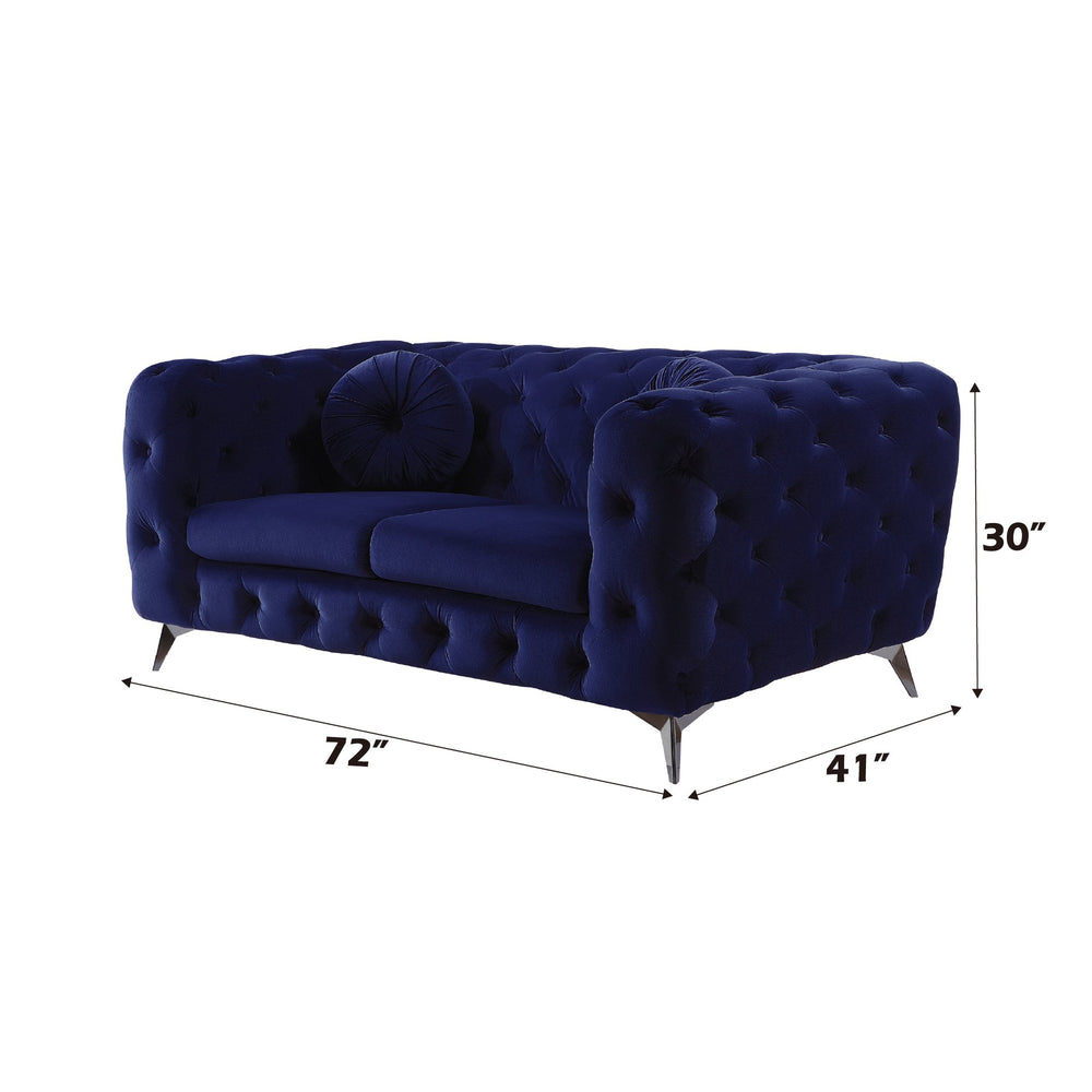English Elm Atronia Blue Velvet Loveseat with Button Tufted Diamond Back, Pocket Coil Seats, Solid Wood Frame B2726P280174