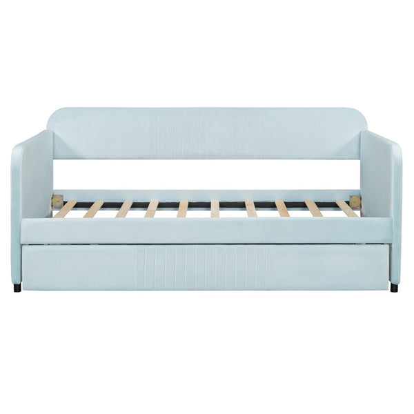 English Elm Upholstered Velvet Twin Daybed with Pull Out Trundle Sofa for Guest or Kids Room LP100127AAC
