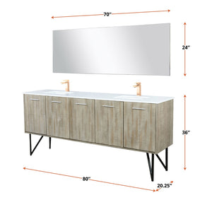 English Elm Rustic Acacia 80-Inch Double Bath Vanity With White Quartz Top, Rose Gold Faucets & 70-Inch Mirror B2731S01678-GIGA