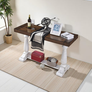 English Elm 30-Inch Pedestal Sofa Table with Rustic Farmhouse Appeal, Weathered Wood Top, Stable Turned Legs, Durable Craftsmanship Antique Dark Oak,Antique White W2537P214261