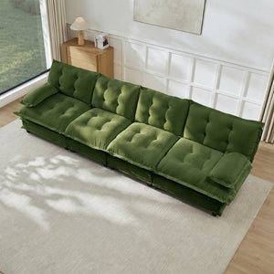 English Elm 138" Modular Cloud Sectional Sofa Deep Seat Chenille Upholstery for Living Room Green W714S01731