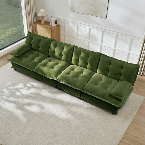 English Elm 138" Modular Cloud Sectional Sofa Deep Seat Chenille Upholstery for Living Room Green W714S01731