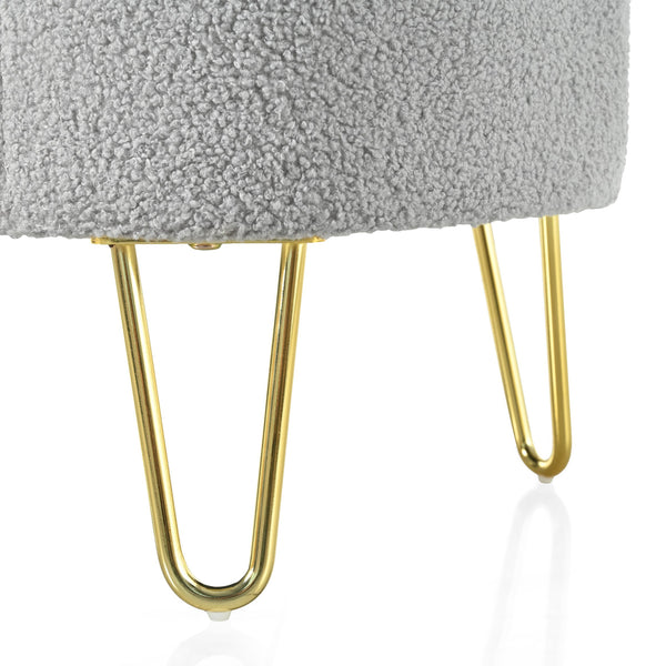 English Elm Christopher Knight Home® - Oval Grey Upholstered Storage Bench with Gold Metal Legs — Flip-Top Ottoman, Durable, Spacious Seat(storage) N769P195486G