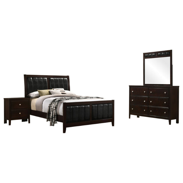 English Elm Werner Full Bedroom Set with Leatherette Accents in Warm Cappuccino Wood Finish B062S00770