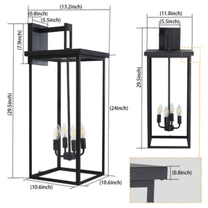 English Elm 30"(H) Elegant 4-Light Black Outdoor Wall Lantern Sconce Frosted Glass Weatherproof Porch Light W2312P374781
