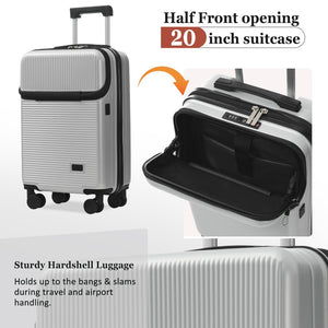 English Elm Luggage 5 Piece Hardside Abs Set with Front Access Carry on and Tsa Spinner Wheels Silver N732P391579D