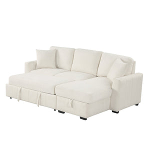 English Elm U_style Modular Sectional Sleeper Sofa with Storage Chaise and Cup Holders for Living Room Beige WY000467AAA