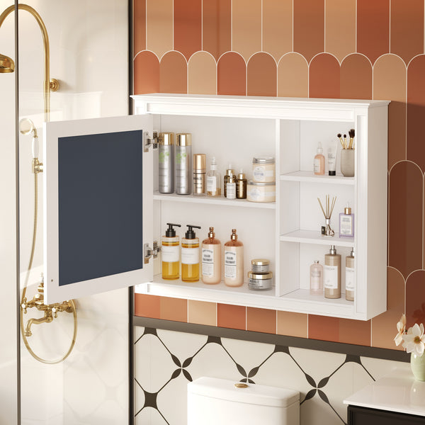 English Elm 36'' Modern Medicine Cabinet Wall Mounted Mirror with Adjustable Shelf, MDF Durable Storage, White N710P322791K