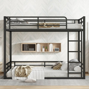 English Elm Metal Full-Over-Full Bunk Bed Frame - Heavy-Duty, Noise-Reduced Design For Kids And Adults In Black W1580S00158