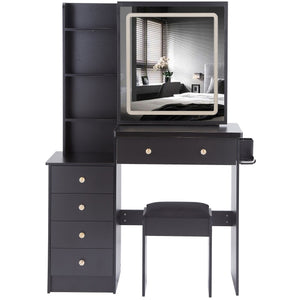 English Elm 37" Designer Vanity Set With Cushioned Stool, Touch Control Led Mirror, Usb Ports & Hair Dryer Stand W936P224320