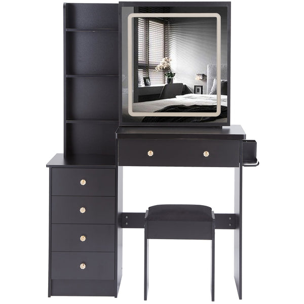 English Elm 37" Designer Vanity Set With Cushioned Stool, Touch Control Led Mirror, Usb Ports & Hair Dryer Stand W936P224320