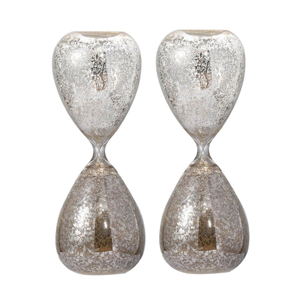 English Elm Set Of 2 10" Peleus Silvered Hourglass - Modern Decor With Bisque Sand For Timed Elegance & Style W2078P278475-GIGA